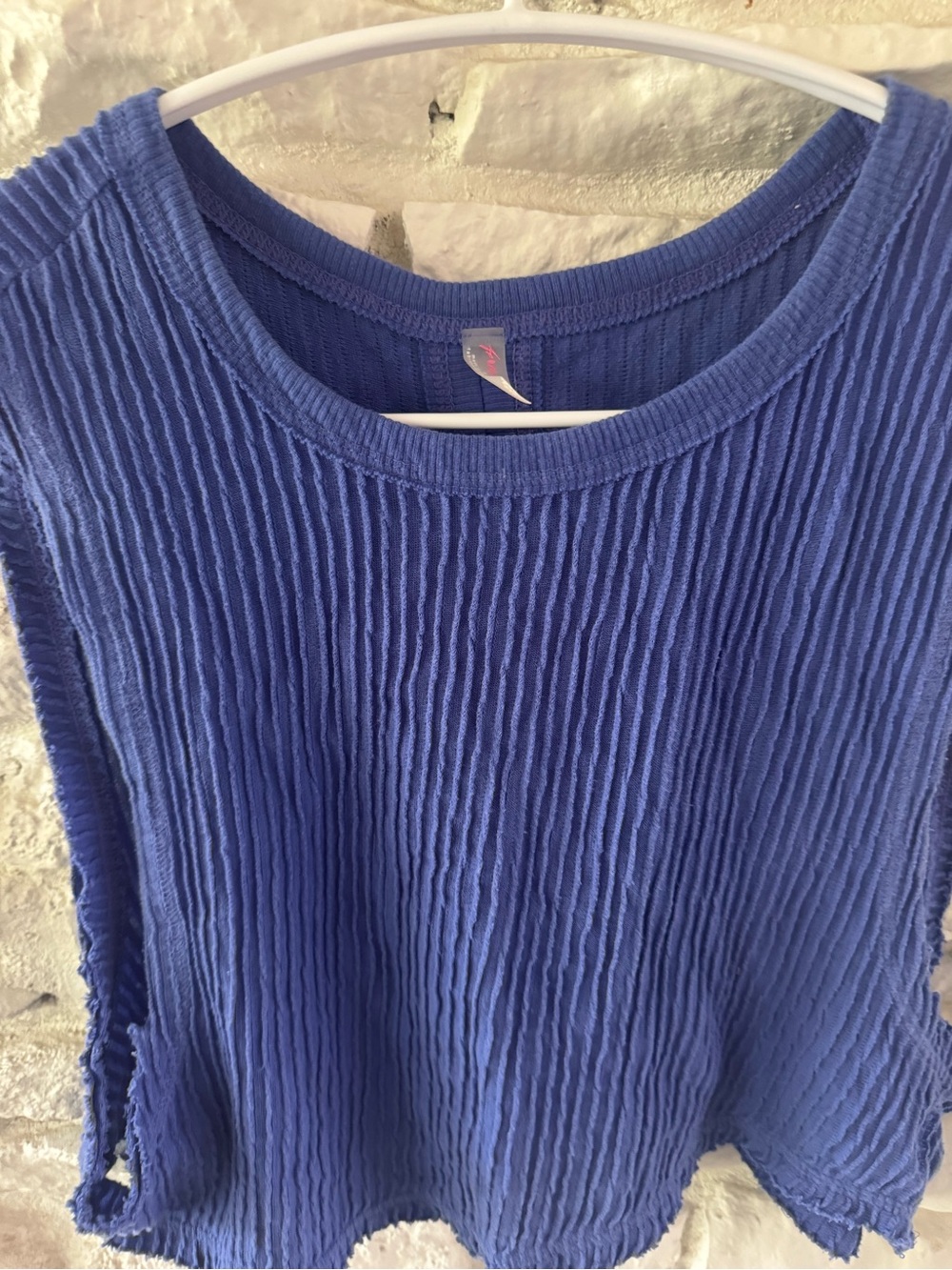 Free People Blue Plissé Crinkle Cropped Tank Top